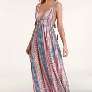 Lulus Maxin' Relaxin' Multi Print Sleeveless Tie Strap Maxi Dress Womens S